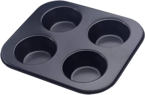 EKDJKK Molde para magdalenas de 4 agujeros, antiadherente para hornear cupcakes, mini moldes para tartas, bandeja de magdalenas de acero al carbono