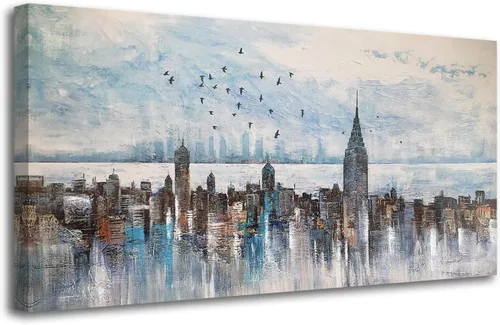 Miniatura 17 de Arjun Pintura de paisaje, puesta de sol, montaña, lago, lienzo, arte de pared, enmarcado grande, 40 x 20 pulgadas, azul suave, cálido, sereno