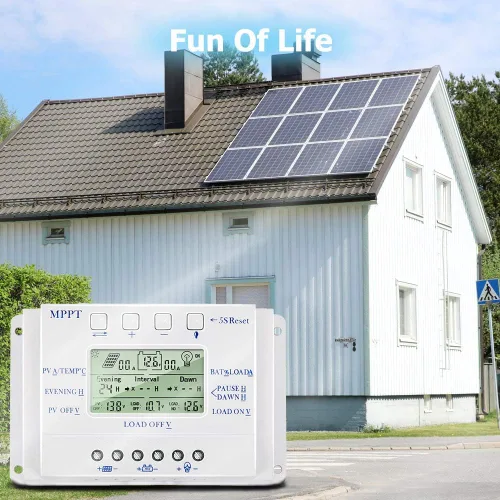 Miniatura 8 de MPPT T-10 Controlador de carga solar de 12 V 24 V para entrada máxima de 48 V con pantalla LCD, controlador de carga MPPT compatible con PWM