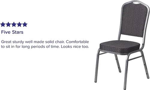 Miniatura 4 de Flash Furniture HERCULES Series - Silla apilable para banquetes con respaldo de corona en tela negra con estampado, marco de vena plateada Tela