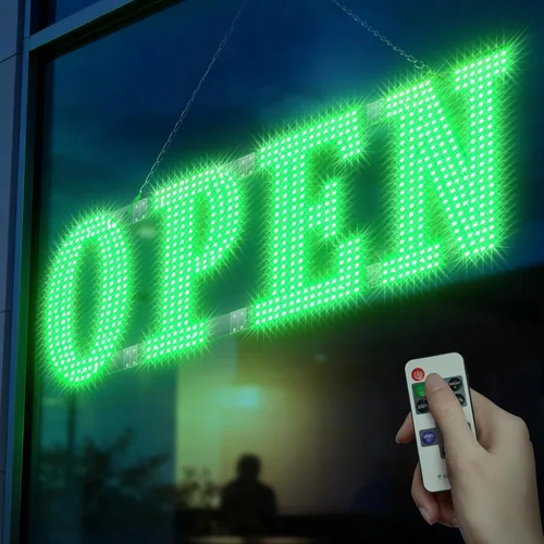 Miniatura 11 de Letrero LED abierto grande de 30" x 10" con control remoto de alta visibilidad para negocios, letrero abierto de 14 modos adecuado para tienda, bar