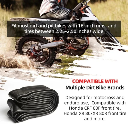Miniatura 3 de AR-PRO 2.25/2.50-16 Tubos Interiores para Bicicletas de Dirt con Válvula Recta TR4, 70/90-16 Tubos Interiores de Motocicleta Todoterreno de Servicio