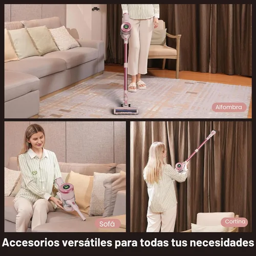 Miniatura 4 de BUTY BULU - Aspiradora inalámbrica de mano, batería recargable ligera de 30 kPa, cepillo eléctrico rosa pequeño, tiempo de funcionamiento de 40