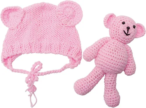 Miniatura 8 de Accesorios para fotografías de bebés recién nacidos, gorro de lana y muñecos de oso Gris