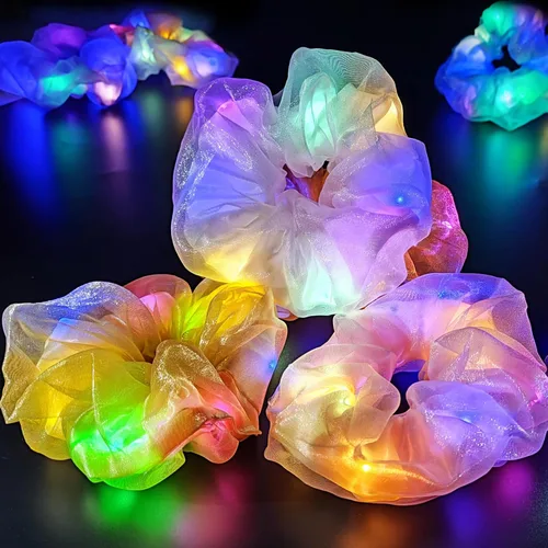 Miniatura 5 de Scrunchies LED, 18 piezas multicolor que brillan en la oscuridad suministros de fiesta, recuerdo de fiesta de neón, accesorios de festival rave