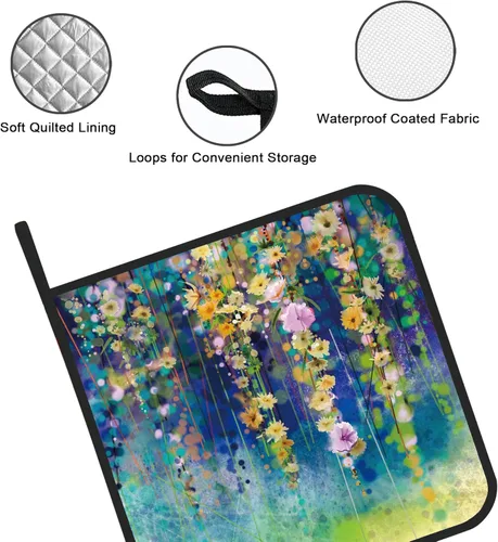Miniatura 3 de Juego de 2 soportes para ollas de pintura de acuarela floral abstracta, resistentes al calor, para microondas, horno, horno y barbacoa