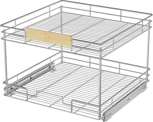 Miniatura 9 de ROOMTEC Organizador de gabinete extraíble con mango de madera, 19½ pulgadas de ancho x 21½ pulgadas de profundidad, 2 niveles, cajones extraíbles