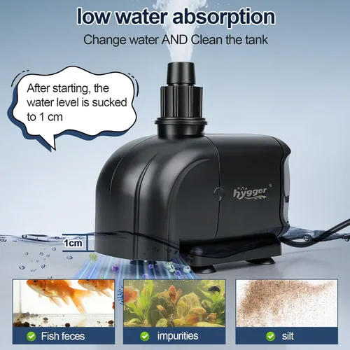 Miniatura 6 de hygger Bomba sumergible 2 en 1 400 GPH de 25 W, bomba de agua de fuente de succión lateral e inferior con elevación de 6.6 pies, cambio de agua