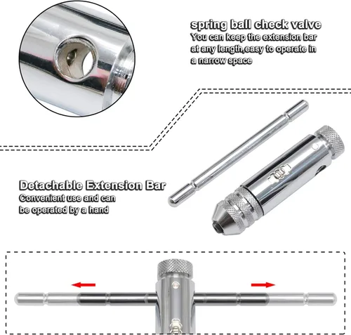 Miniatura 5 de KOOTANS Llave de grifo con mango en T de trinquete + 5 piezas M3 M4 M5 M6 M8 Tornillo de máquina de rosca métrica de fresado en forma de T, juego