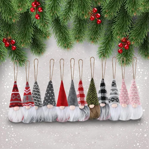Miniatura 6 de 12 piezas para colgar en el árbol de Navidad, enanos de felpa suecos, hechos a mano, Papá Noel, elfo, decoraciones de Navidad, decoración