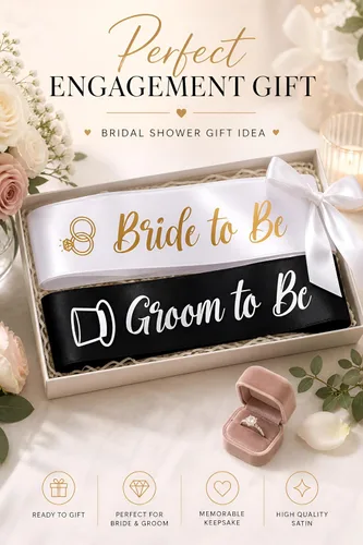 Miniatura 6 de Brosash Juego de bandas de novia y novio, bandas de satén blanco y negro para fiesta de compromiso, regalos de despedida de soltera, boda, despedida