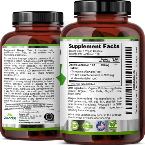 Miniatura 8 de Zazzee USDA Organic Extracto de Raíz de Diente de León 10:1, Potencia de 3000 mg, 120 Cápsulas, Suministro para 4 Meses, Extracto Estandarizado