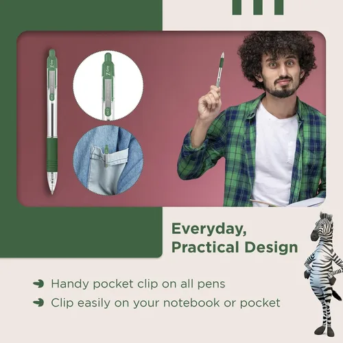 Miniatura 6 de Zebra Pen Z Grip - Bolígrafos verdes, suaves y cómodos con clip de bolsillo, bolígrafos retráctiles con tinta verde, paquete múltiple fiable