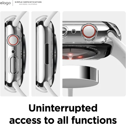 Miniatura 5 de elago Compatible con Apple Watch Case 7/8/9, protector de pantalla, protector transparente, protección completa, policarbonato duro + vidrio templado