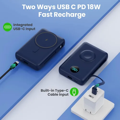 Miniatura 50 de Cargador portátil magnético de 10800 mAh para iPhone con cables integrados, cargador de batería inalámbrico 6 en 1 con cargador iWatch, pantalla LCD