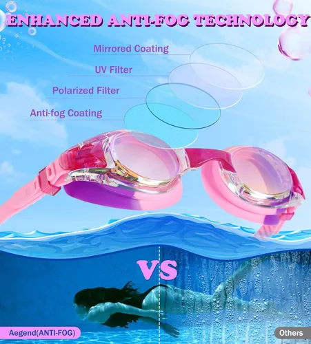 Miniatura 6 de Aegend - Paquete de 2 gafas para niños, gafas de natación para niños de 4 a 16 años, niños y niñas jóvenes, gafas de piscina antivaho, impermeables
