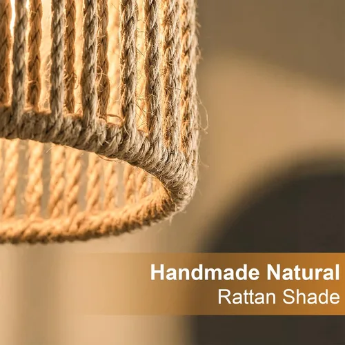 Miniatura 4 de Oneach Lámpara de pie dorada de 66 pulgadas para sala de estar, lámpara de pie bohemia con bombilla LED, interruptor de pie, pantalla de ratán, Oro