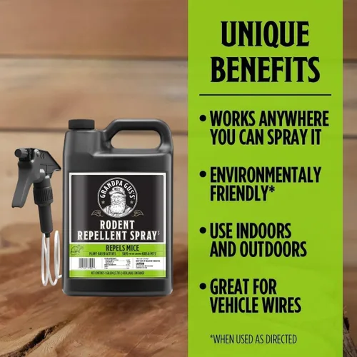 Miniatura 4 de Grandpa Gus's Repelente de roedores en aerosol con rociador, aceites naturales de menta y canela repelen ratones y detienen ratas, 1 galón