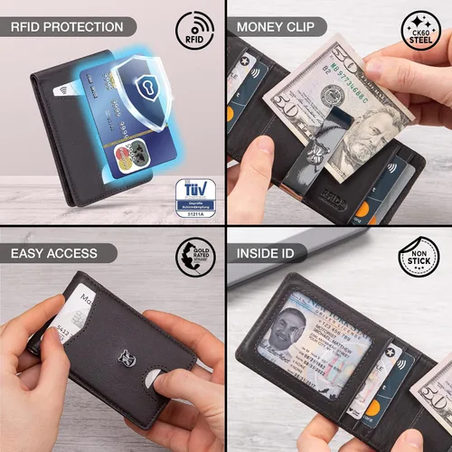 Miniatura 4 de KONACK Minimalist Wallet For Men with RFID Blocking Front Pocket Bifold Leather Mens Wallet with Gift Box