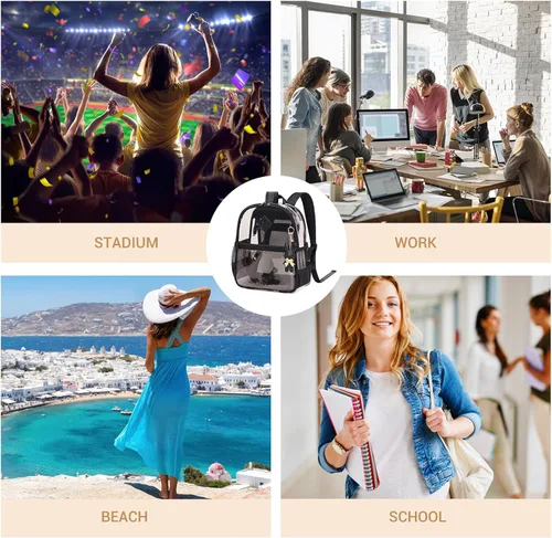 Miniatura 9 de MUSEVOS Mochila transparente para eventos de estadio aprobada 12x6x12, bolsa mini transparente de TPU gruesa con bolsillo frontal para conciertos