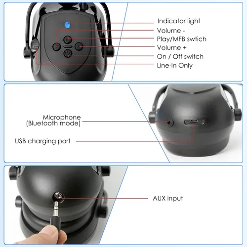 Miniatura 5 de Aolamegs Orejeras con Bluetooth para casco duro, NRR de 26 db, con cancelación de ruido, orejeras para llamadas, música, protección auditiva