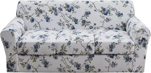 Miniatura 25 de KRFOONN - Fundas elásticas de 4 piezas para sillón y sofá, funda con estampado y 3 fundas independientes para cojines de asiento, lavables, Color01