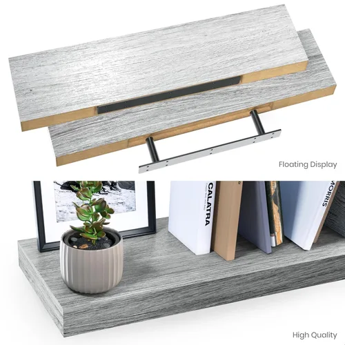 Miniatura 7 de Ballucci - Estantes flotantes, juego de 2 estantes de pared de madera de 36 pulgadas, con soportes invisibles para baño, sala de estar, dormitorio