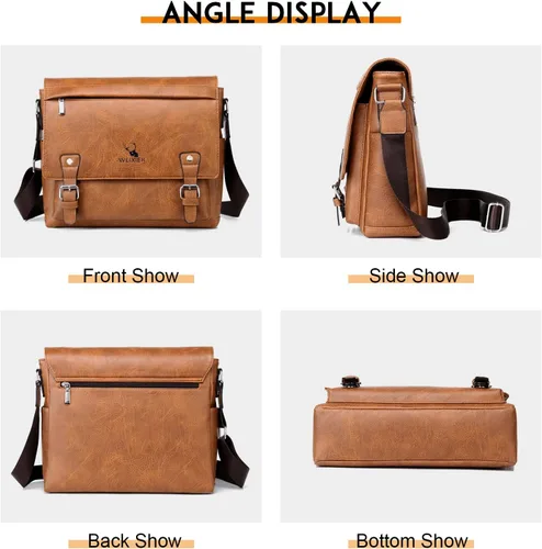 Miniatura 3 de KUANG! Bolso de hombro para hombre de piel sintética, bolso de mensajero de negocios, maletín de viaje, bolso cruzado con múltiples bolsillos