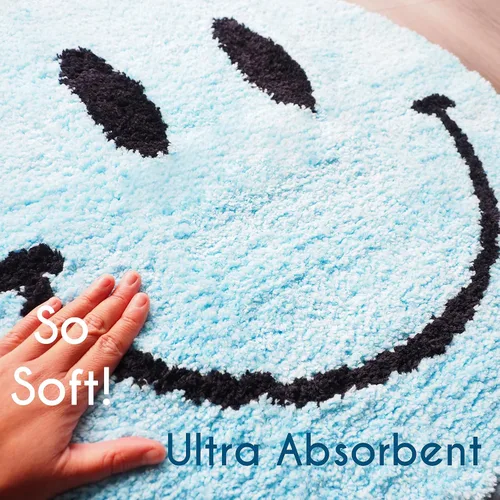 Miniatura 2 de Evovee Alfombra de baño azul divertida divertida feliz linda decoración de baño cara ducha alfombras retro Funky dormitorio estética divertido