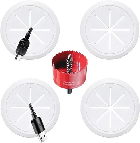 Miniatura 11 de Paquete de 2 ocultadores de cables de TV para pared, agujero de 1.97 pulgadas (50mm), kit de gestión de cables en pared, incluye 2 pasacables y 1