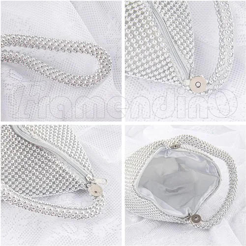 Miniatura 4 de Framendino, Bolso triangular, con estrás de estrás, bolso de noche, bolso de mano de lentejuelas, bolsa de lujo con cremallera