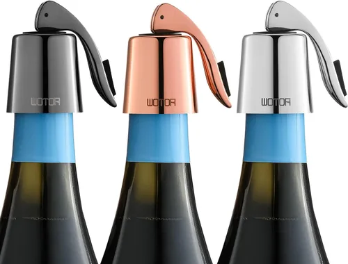 WOTOR Tapones de vino de acero inoxidable para botella de vino, tapón con silicona reutilizable, a prueba de fugas, mantiene fresco, triple color,