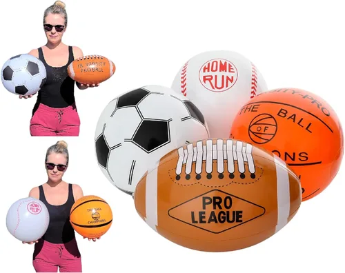 Zugar Land Surtido de pelotas de playa deportivas de 16 pulgadas (fútbol, pelota de fútbol, béisbol y baloncesto) juguete inflable para fiesta