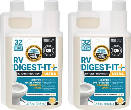 Tratamiento único para inodoro RV Digest-It Ultra, 64 usos - Elimina olores y licua desechos, tratamiento preventivo de tanque de retención de fácil