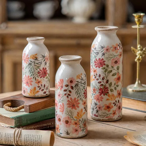 Miniatura 22 de Jarrón floral de cerámica verde y blanco con asa, jarrón rústico de granja, florero floral chinoiserie para decoración del hogar, sala de estar