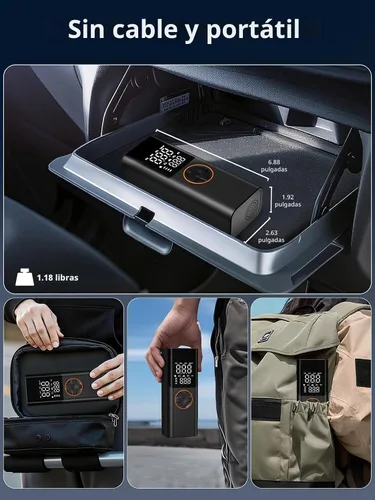 Miniatura 7 de Inflador de neumáticos, compresor de aire portátil, bomba de neumáticos inalámbrica de 150 PSI con salida USB, enchufe de coche de 12 V CC y doble