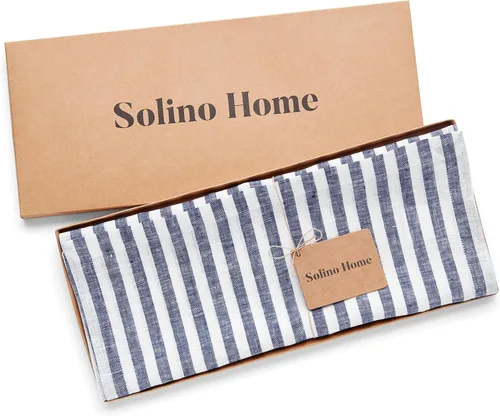 Miniatura 5 de Solino Home Camino de mesa de lino de 36 pulgadas – Amalfi Stripe 100% lino puro, camino de mesa azul marino y blanco, 14 x 36 pulgadas, ideal