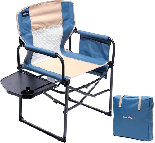 Miniatura 26 de SUNNYFEEL Silla de directores de camping, resistente, silla plegable portátil de gran tamaño con mesa auxiliar, bolsillo para playa, pesca, viaje