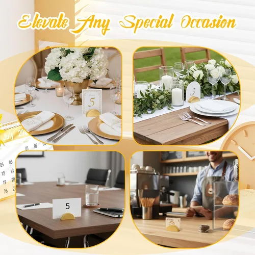 Miniatura 5 de 60 soportes dorados para números de mesa, soporte de madera para mesa de boda, titulares de tarjetas de lugar, números para bodas, recepciones