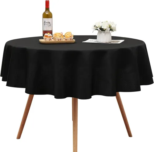 Miniatura 6 de Smiry Mantel redondo de poliéster antiarañazos, impermeable, lavable, para comedor, bufé, fiestas y exteriores, 60 x 60 pulgadas, color negro