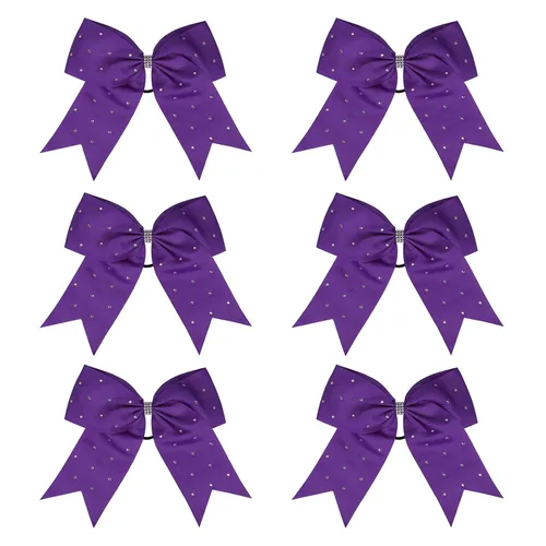 Miniatura 50 de Lazos de animadora jumbo de 8 pulgadas con diamantes de imitación brillantes para cola de caballo, lazos de porrista, 6 unidades, color negro