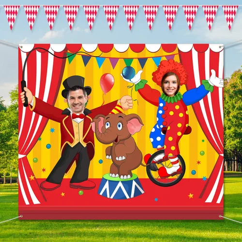 Miniatura 3 de Blulu Telones de fondo de carnaval para decoración de fiesta de circo de 59 x 51 pulgadas, cartel de fotos de carnaval para puerta, pancarta