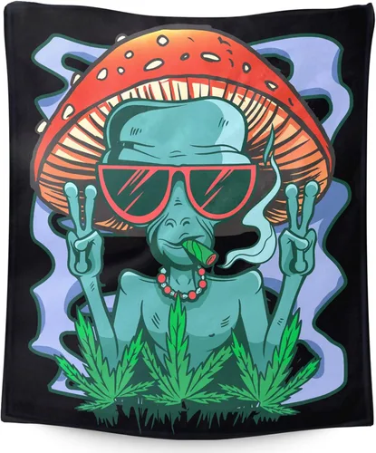 Miniatura 14 de Manta pequeña de marihuana de marihuana de hongos, 50 x 40 pulgadas, para mujeres y hombres, manta de felpa suave para cama, sofá, manta negra