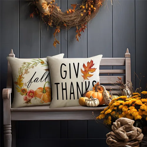 Miniatura 4 de Juego de 4 fundas de almohada decorativas de otoño de 18 x 18 pulgadas, decoración de granja de Acción de Gracias, Hello Pumpkin al aire libre