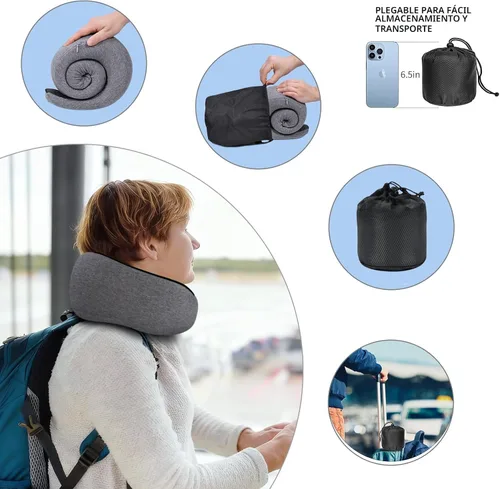Miniatura 4 de Almohadas de viaje para el cuello para aviones, almohada cómoda de espuma viscoelástica, diseño ergonómico compacto, esenciales para dormir