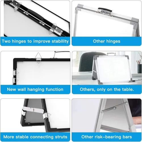 Miniatura 7 de Pizarra blanca de borrado en seco, pizarra blanca portátil de doble cara, soporte magnético plegable para colgar en la pared, caballete para niños