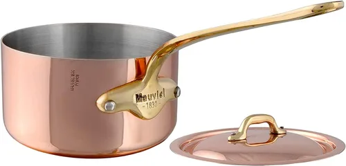 Miniatura 7 de Mauviel M'Heritage 150 B - Cacerola de cobre pulido y acero inoxidable con tapa y asas de latón, 0.9 cuartos de galón, fabricada en Francia