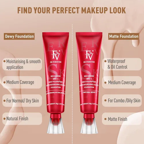 Miniatura 10 de FV Base líquida impermeable con acabado mate, ligera, sin aceite, maquillaje de aspecto natural para pieles mixtas y grasas, cobertura ligera a