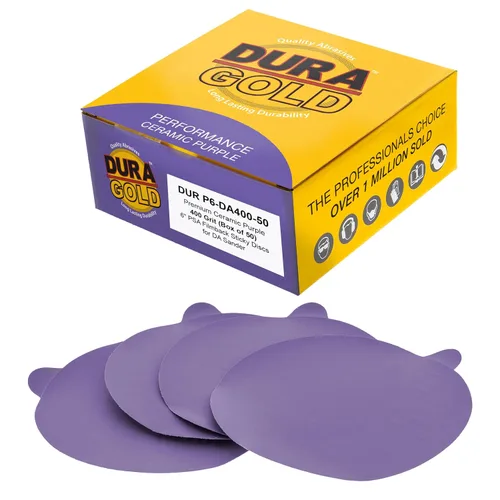 Miniatura 17 de Dura-Gold Discos de lijado de cerámica de grano 120 de 6 pulgadas, PSA de película morada, caja de 50 unidades, papel de lija autoadhesivo