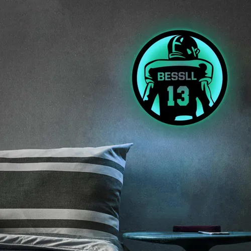 Miniatura 6 de Arte de pared de hockey con nombre y número personalizado, letrero de metal personalizado para jugador de hockey con luz LED, letrero de neón